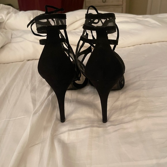 CHARLOTTE RUSSE- NEVER WORN black mesh tie up heels - Picture 3 of 8